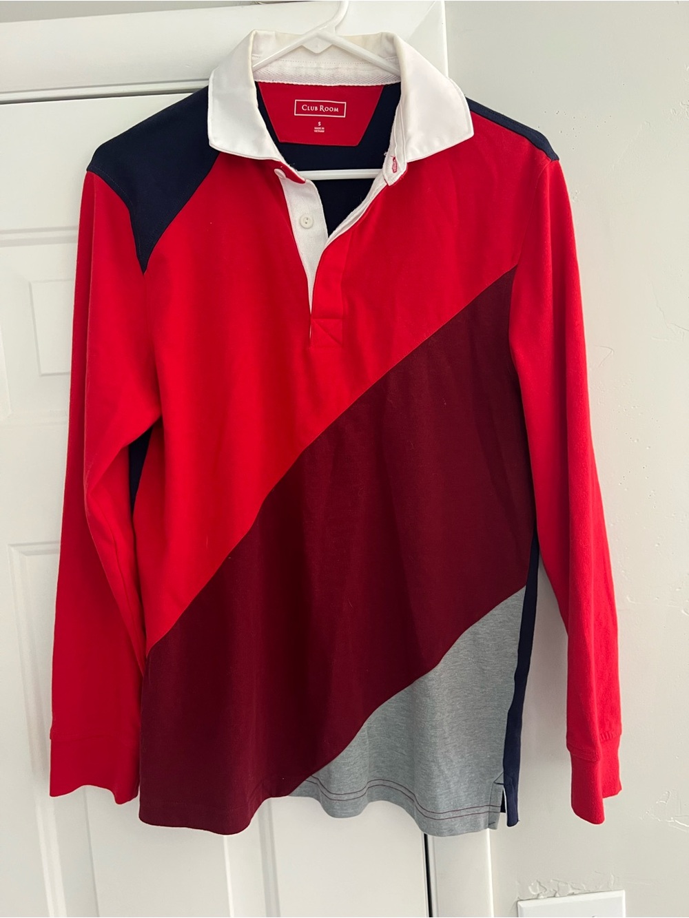 Club Room Red and Navy Diagonal Colorblock Rugby Polo